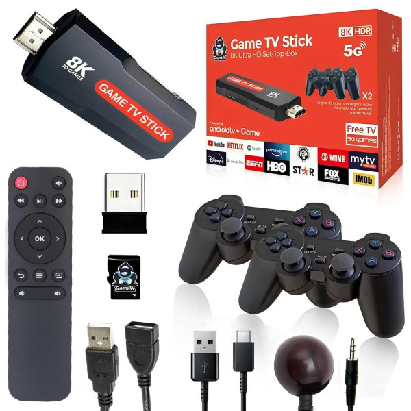 Игровая консоль X9, портативная мини-игровая приставка X9, геймстик-консоль 64GB,8K Android TV GAME STICK, Консоль с двумя  джойст