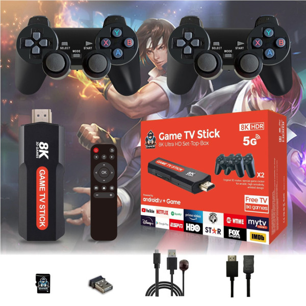 Игровая консоль X9, портативная мини-игровая приставка X9, геймстик-консоль 64GB,8K Android TV GAME STICK, Консоль с двумя  джойст