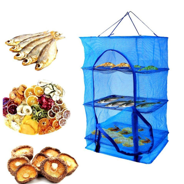 Сетка для сушки рыбы, грибов, овощей и фруктов 50×50×70 см, трехъярусная складная сушилка, подвесная сетка сушилка для рыбы