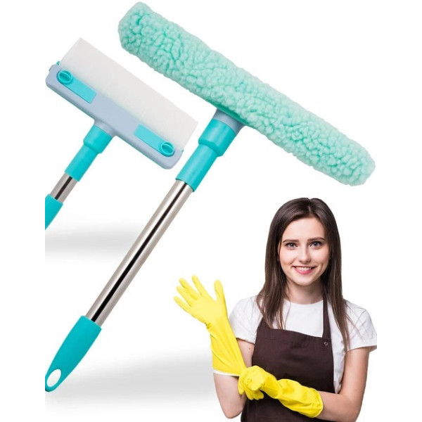 Щетка для мытья окон Multpurpose Squeegee с микрофиброй и двумя ручками, швабра для мытья окон и стекла, скребок для окон