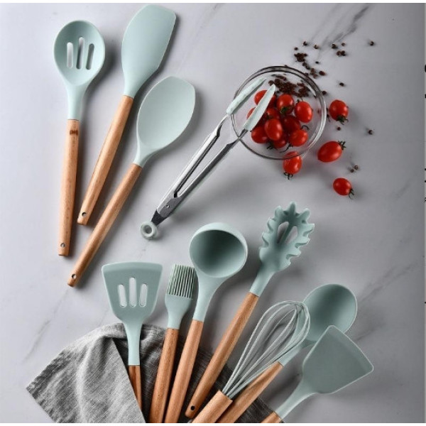 Набор кухонных принадлежностей 12 предметов Kitchen Set, силиконовые кухонные аксессуары с подставкой, кухонный набор ложек и лопа
