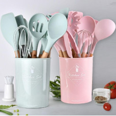 Набор кухонных принадлежностей 12 предметов Kitchen Set, силиконовые кухонные аксессуары с подставкой, кухонный набор ложек и лопа