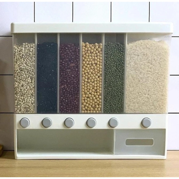 Диспенсер для сыпучих продуктов на 6 отсеков Multifunctional Household Rice Bucket, контейнер для круп и макарон с дозатором