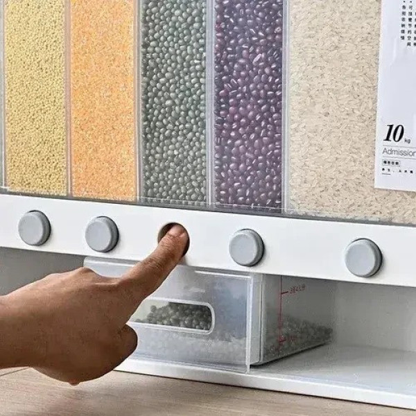 Диспенсер для сыпучих продуктов на 6 отсеков Multifunctional Household Rice Bucket, контейнер для круп и макарон с дозатором
