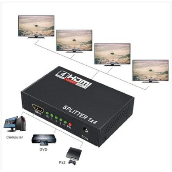 Разветвитель HDMI на 4 порта HDMI Splitter 1x4, HDMI сплиттер 4K Ultra HD, распределитель HDMI сигнала, делитель HDMI 1 в 4