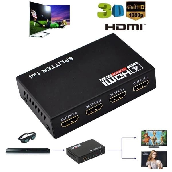 Разветвитель HDMI на 4 порта HDMI Splitter 1x4, HDMI сплиттер 4K Ultra HD, распределитель HDMI сигнала, делитель HDMI 1 в 4