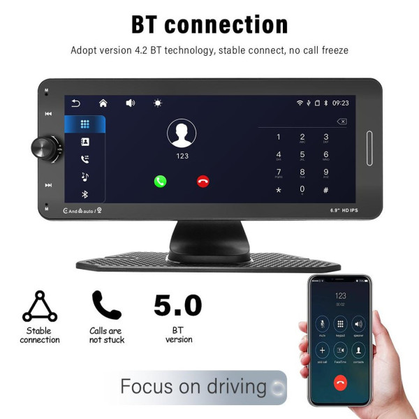 Портативный автомобильный монитор 7 дюймов CarPlay 601W, автомобильный экран с Android Auto, сенсорный дисплей для авто