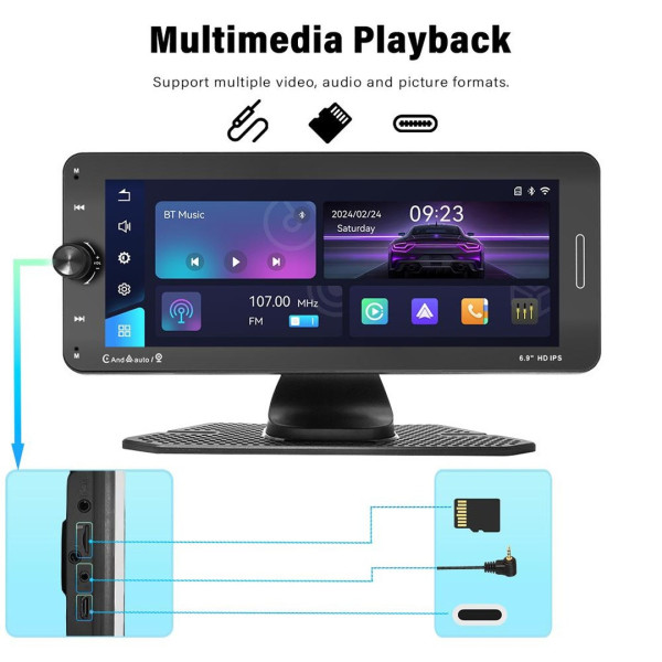 Портативный автомобильный монитор 7 дюймов CarPlay 601W, автомобильный экран с Android Auto, сенсорный дисплей для авто
