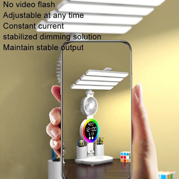 Настольная лампа аккумуляторная с 4 плафонами и RGB подсветкой KRX-104 LED лампа с вентилятором, часами и дисплеем для стола