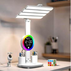 Настольная лампа аккумуляторная с 4 плафонами и RGB подсветкой KRX-104 LED лампа с вентилятором, часами и дисплеем для стола