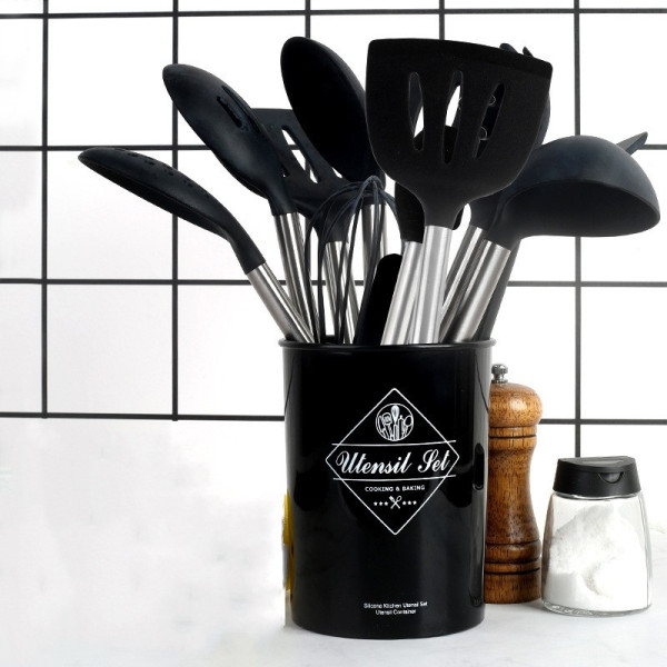 Набор кухонных принадлежностей 12 предметов Kitchen Set, силиконовый кухонный набор для приготовления пищи с деревянными ручками