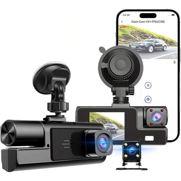 Автомобильный видеорегистратор A22, 3 камеры FullHD, WiFi, задняя водонепроницаемая камера, ночная съемка, датчик удара и движения