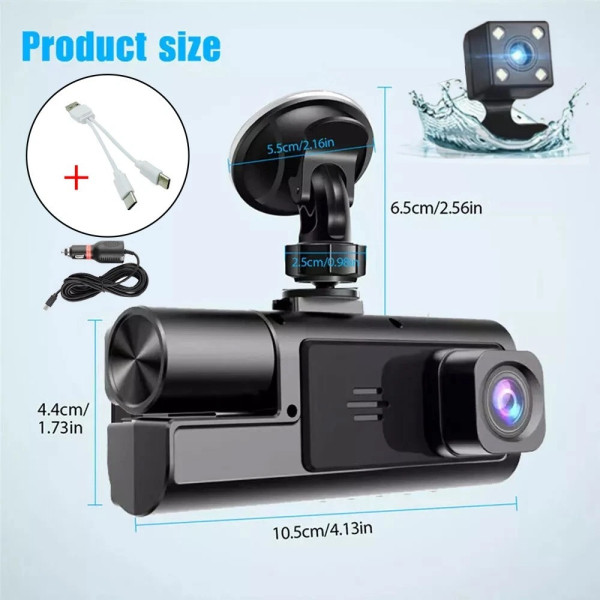 Автомобильный видеорегистратор A22, 3 камеры FullHD, WiFi, задняя водонепроницаемая камера, ночная съемка, датчик удара и движения