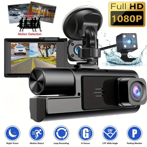 Автомобильный видеорегистратор A22, 3 камеры FullHD, WiFi, задняя водонепроницаемая камера, ночная съемка, датчик удара и движения