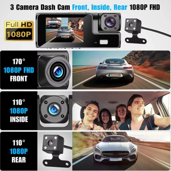 Автомобильный видеорегистратор A22, 3 камеры FullHD, WiFi, задняя водонепроницаемая камера, ночная съемка, датчик удара и движения