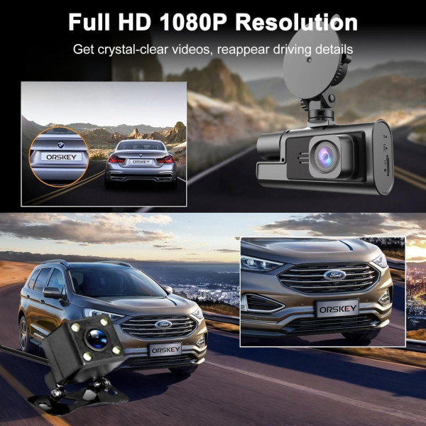 Автомобильный видеорегистратор A22, 3 камеры FullHD, WiFi, задняя водонепроницаемая камера, ночная съемка, датчик удара и движения