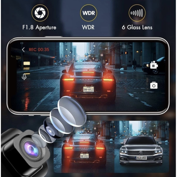 Автомобильный видеорегистратор A22, 3 камеры FullHD, WiFi, задняя водонепроницаемая камера, ночная съемка, датчик удара и движения