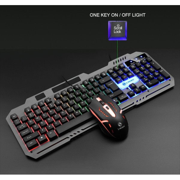 Клавиатура с мышкой T25 игровой комплект проводной USB RGB подсветки с металлическим основанием и подставкой для смартфона черный