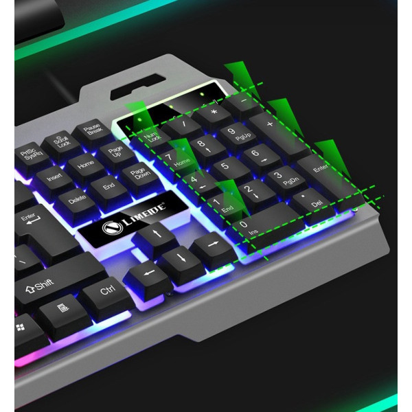 Клавиатура с мышкой T25 игровой комплект проводной USB RGB подсветки с металлическим основанием и подставкой для смартфона черный