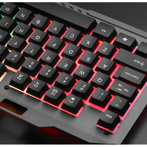 Клавиатура с мышкой T25 игровой комплект проводной USB RGB подсветки с металлическим основанием и подставкой для смартфона черный