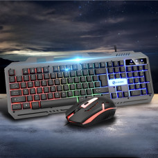Клавиатура с мышкой T25 игровой комплект проводной USB RGB подсветки с металлическим основанием и подставкой для смартфона черный