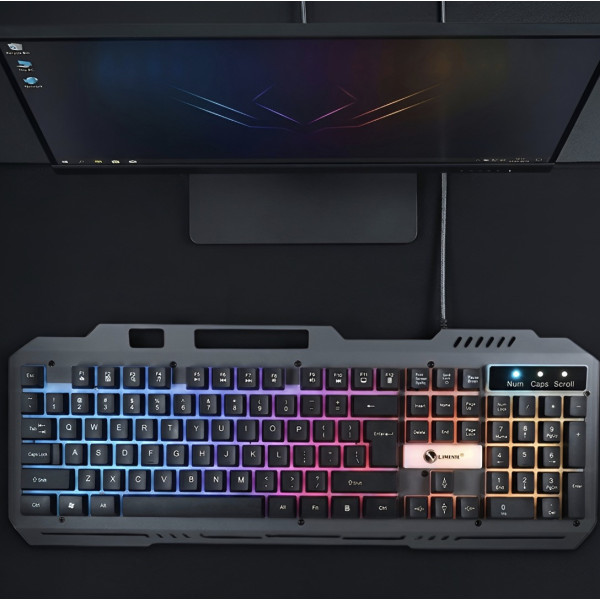 Игровая клавиатура K-25 проводная мембранная USB RGB подсветка полноразмерная с мультимедийными клавишами для ПК геймерская черная