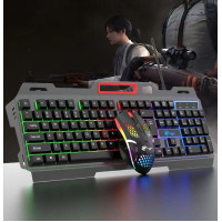 Игровой комплект T750 клавиатура с мышкой проводной USB RGB подсветки с подставкой для мультимедийных клавиш черный