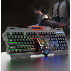 Игровой комплект T750 клавиатура с мышкой проводной USB RGB подсветки с подставкой для мультимедийных клавиш черный