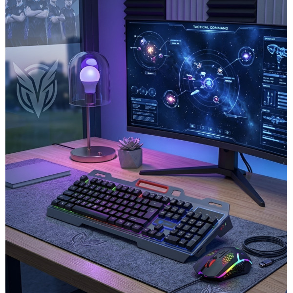 Игровой комплект T750 клавиатура с мышкой проводной USB RGB подсветки с подставкой для мультимедийных клавиш черный
