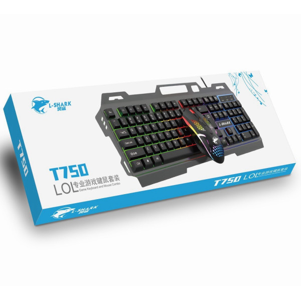 Игровой комплект T750 клавиатура с мышкой проводной USB RGB подсветки с подставкой для мультимедийных клавиш черный