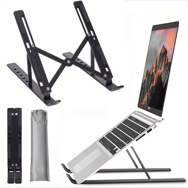Подставка для ноутбука Laptop Stand N3 складная регулируемая металлическая для ноутбуков 11-15.6 дюймов с чехлом черная