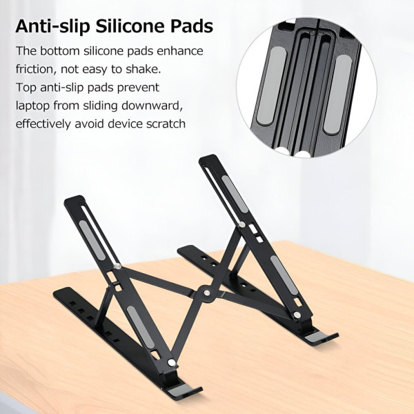 Подставка для ноутбука Laptop Stand N3 складная регулируемая металлическая для ноутбуков 11-15.6 дюймов с чехлом черная