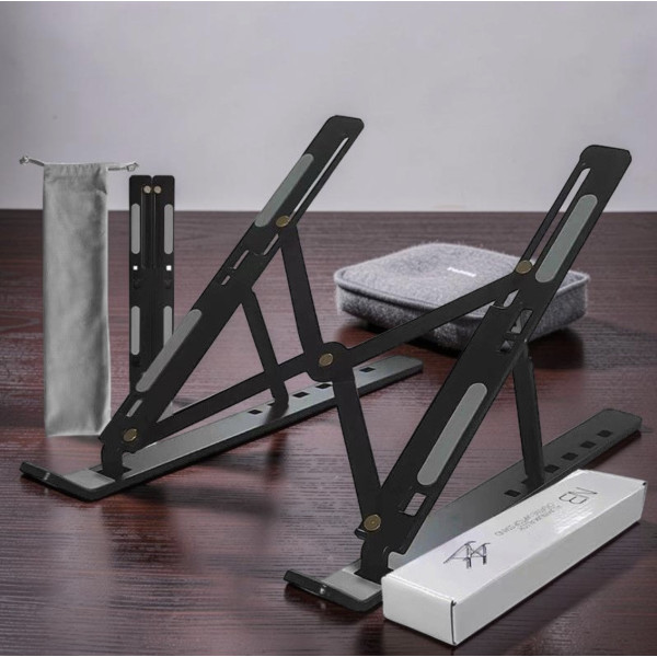 Подставка для ноутбука Laptop Stand N3 складная регулируемая металлическая для ноутбуков 11-15.6 дюймов с чехлом черная
