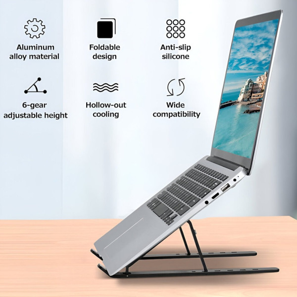 Подставка для ноутбука Laptop Stand N3 складная регулируемая металлическая для ноутбуков 11-15.6 дюймов с чехлом черная