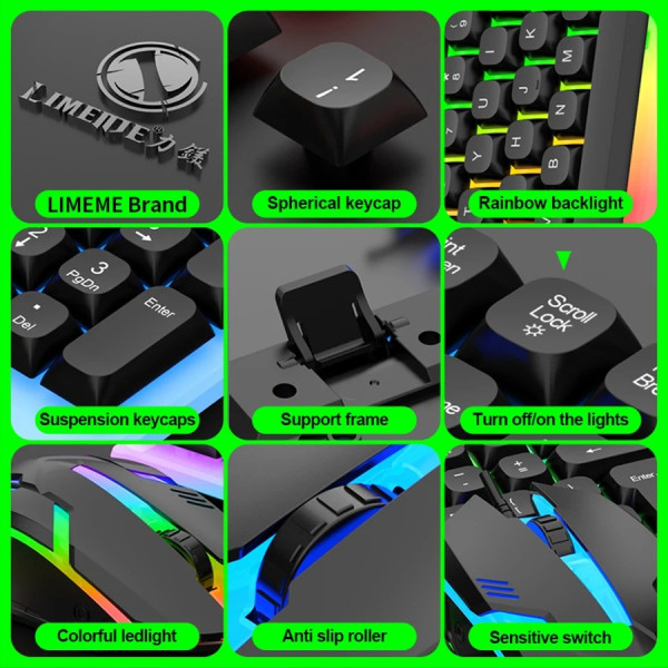 Игровой комплект GTX350 клавиатура и мышь проводные USB RGB подсветка для ПК и ноутбука черный