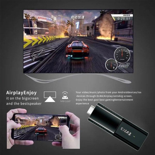 Смарт ТВ приставка TVR3 Stick 4K Android 11 мультимедийный медиаплеер с поддержкой HDR Dolby Vision Wi-Fi Bluetooth черный