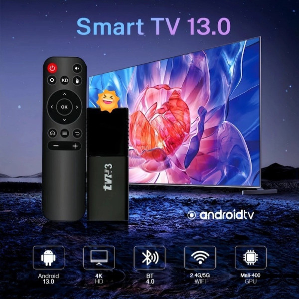 Смарт ТВ приставка TVR3 Stick 4K Android 11 мультимедийный медиаплеер с поддержкой HDR Dolby Vision Wi-Fi Bluetooth черный