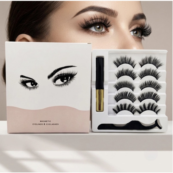 Набор магнитных ресниц Magnetic Eyeliner & EyelashesAND5509 с подводкой и многократными ресницами 5 пар черный