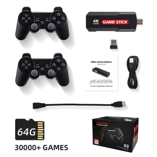 Игровая приставка X2 64GB ретро консоль 30000+ игр 4K HDMI с двумя беспроводными джойстиками черная