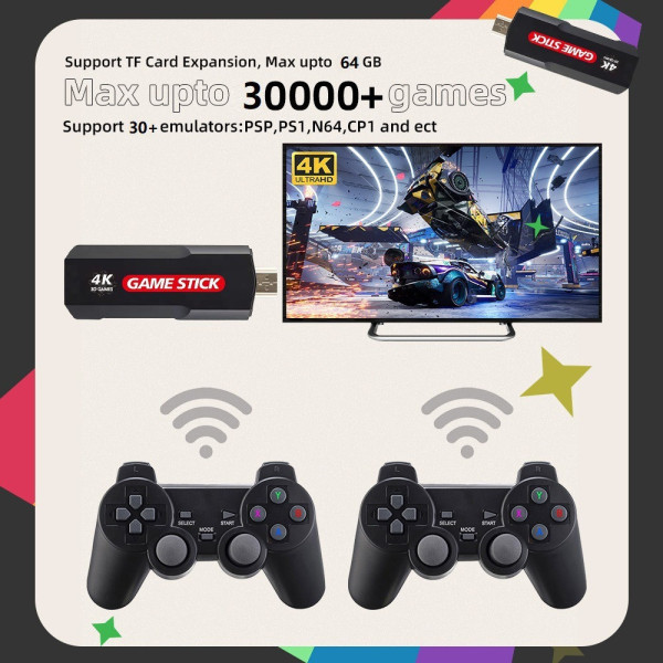 Игровая приставка X2 64GB ретро консоль 30000+ игр 4K HDMI с двумя беспроводными джойстиками черная
