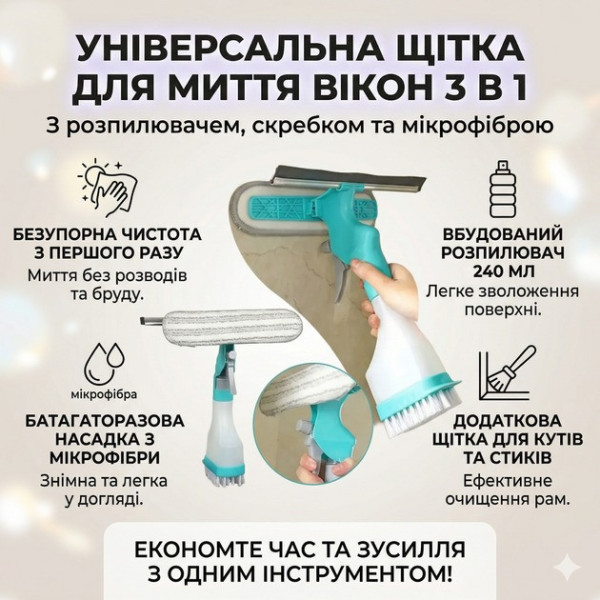 Очиститель окон AND 5891 щетка распылитель для стекла 4 в 1 с микрофиброй и скребком