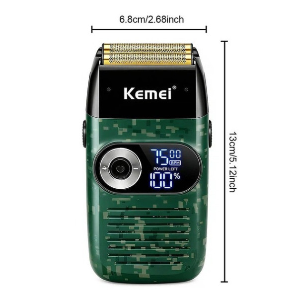 Электробритва мужская Kemei KM-2027 аккумуляторная с LED дисплеем, влагозащитой IPX5 и двойной сеткой