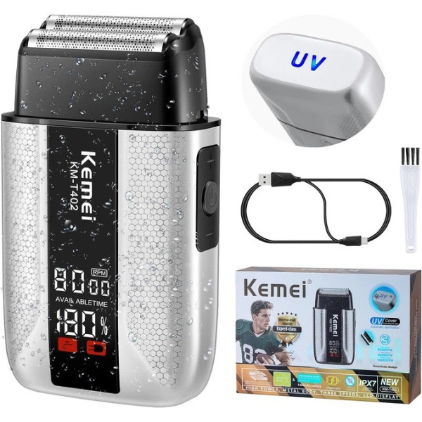 Электробритва Kemei KM-T402 сеточная с LED дисплеем, IPX7 и Type-C зарядкой