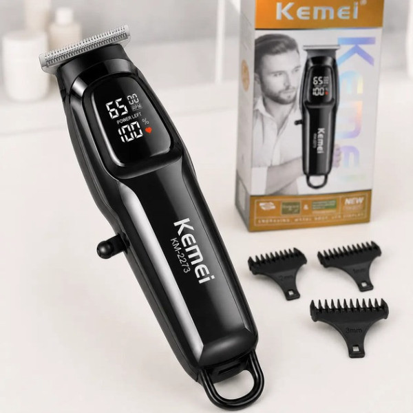 Машинка для стрижки волос Kemei KM-2273 аккумуляторная с USB Type-C, 3 насадками и автономностью до 180 минут