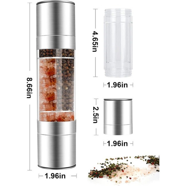 Ручная мельница для специй Duo Grinder двусторонняя, перцемолка и солемолка со стеклянным корпусом и регулировкой помола