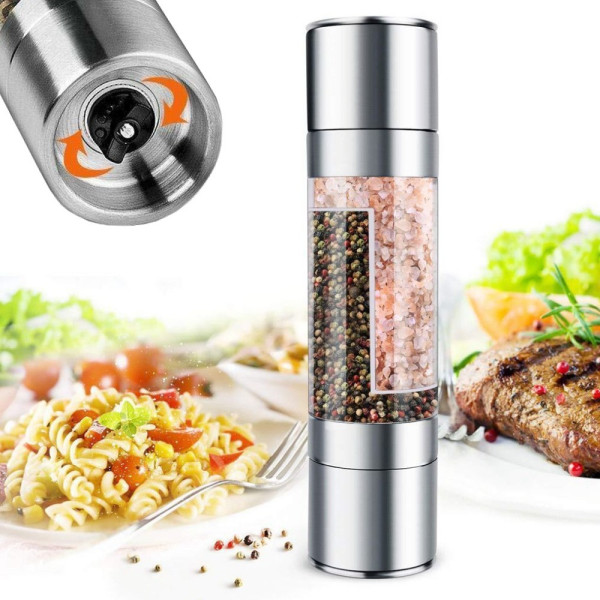 Ручная мельница для специй Duo Grinder двусторонняя, перцемолка и солемолка со стеклянным корпусом и регулировкой помола