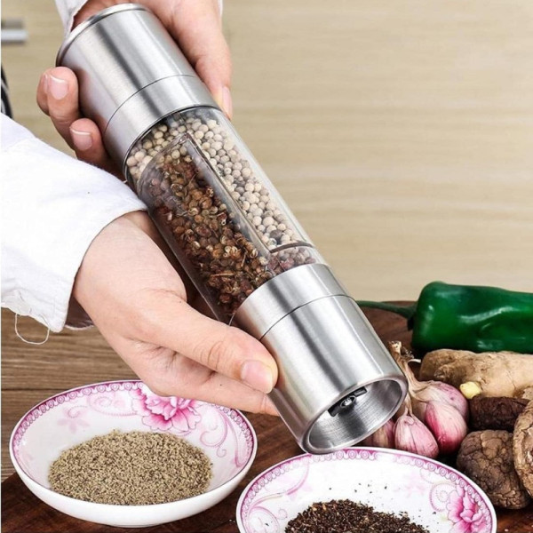 Ручная мельница для специй Duo Grinder двусторонняя, перцемолка и солемолка со стеклянным корпусом и регулировкой помола