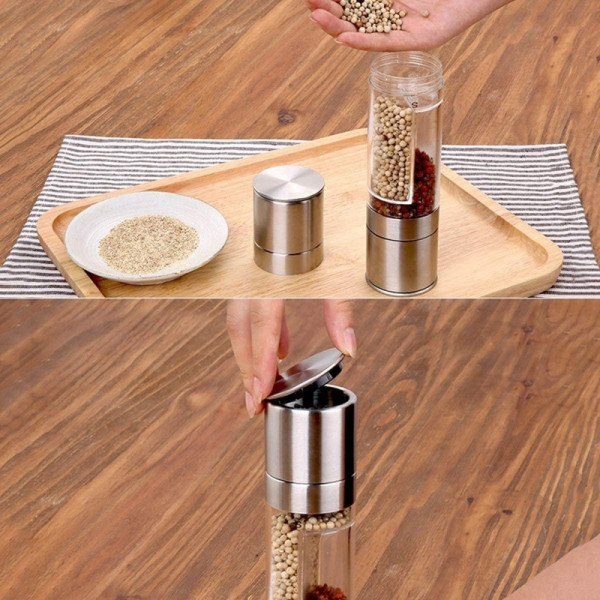 Ручная мельница для специй Duo Grinder двусторонняя, перцемолка и солемолка со стеклянным корпусом и регулировкой помола