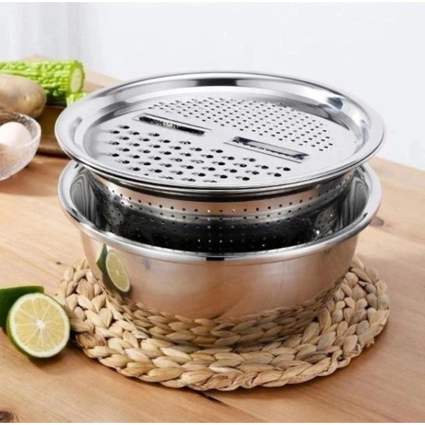 Овощерезка с теркой и чашей из нержавеющей стали, набор 3 в 1 для нарезки и шинковки овощей