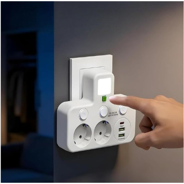 Сетевой адаптер розетки AND F03 White удлинитель без кабеля с 2 розетками 2 USB и Type C